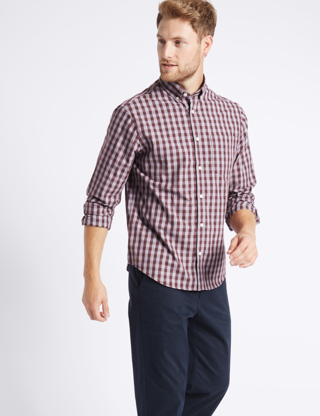 Pure Cotton Checked Shirt with Pocket 3 of 5