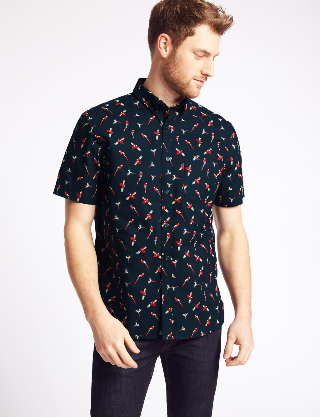 Pure Cotton Regular Fit Parrot Print Shirt 1 of 5