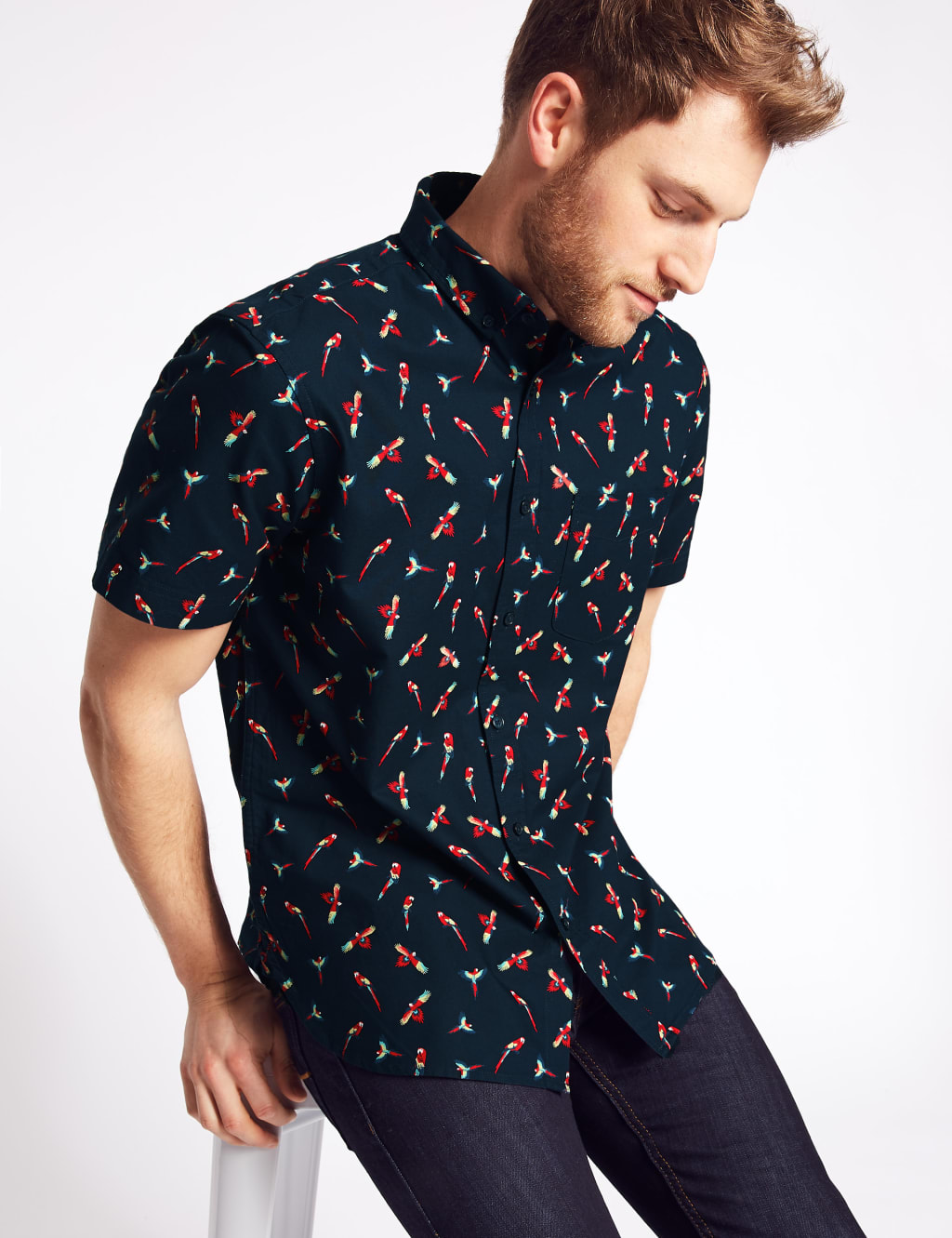 Pure Cotton Regular Fit Parrot Print Shirt 3 of 5