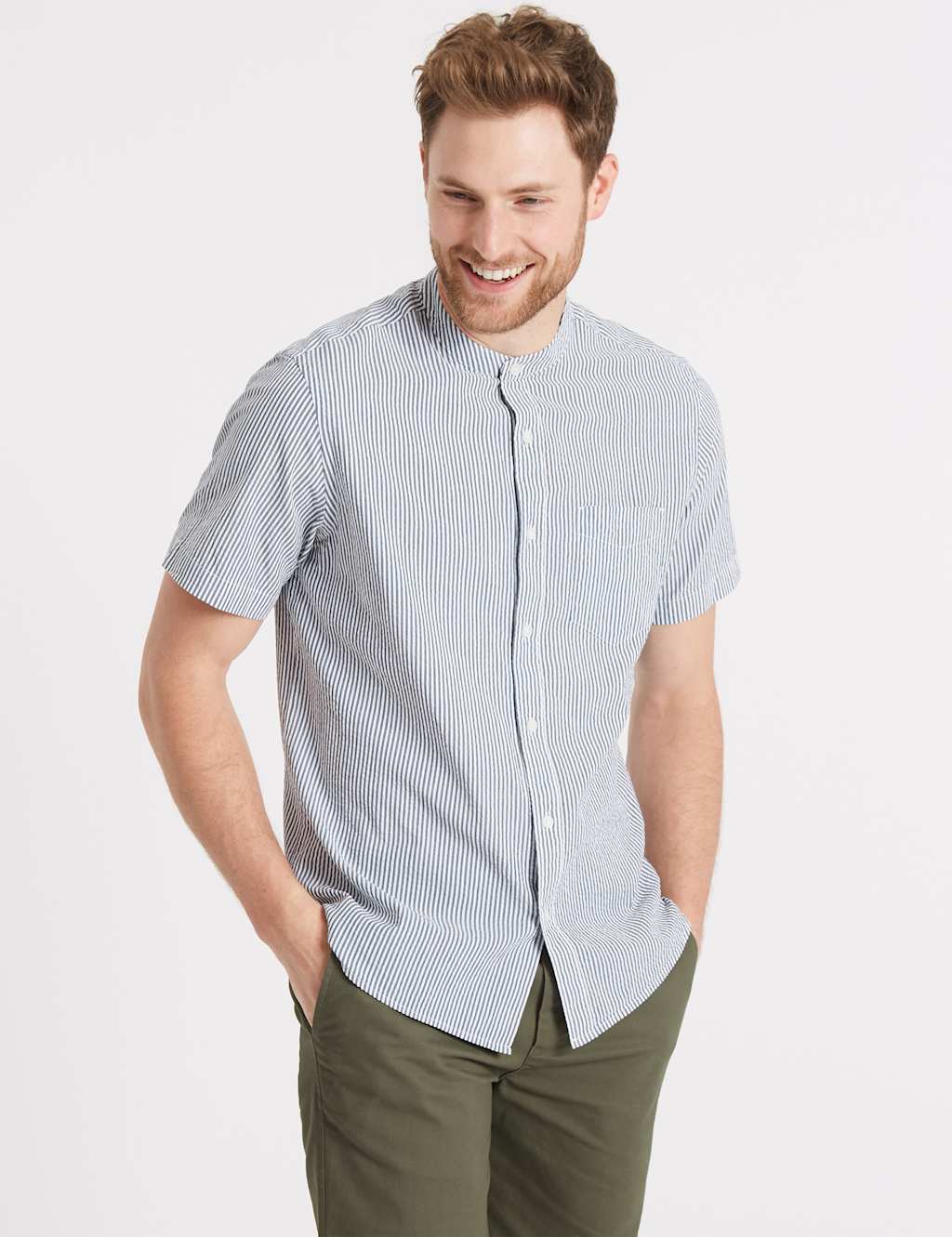 Pure Cotton Striped Shirt with Pocket 1 of 5