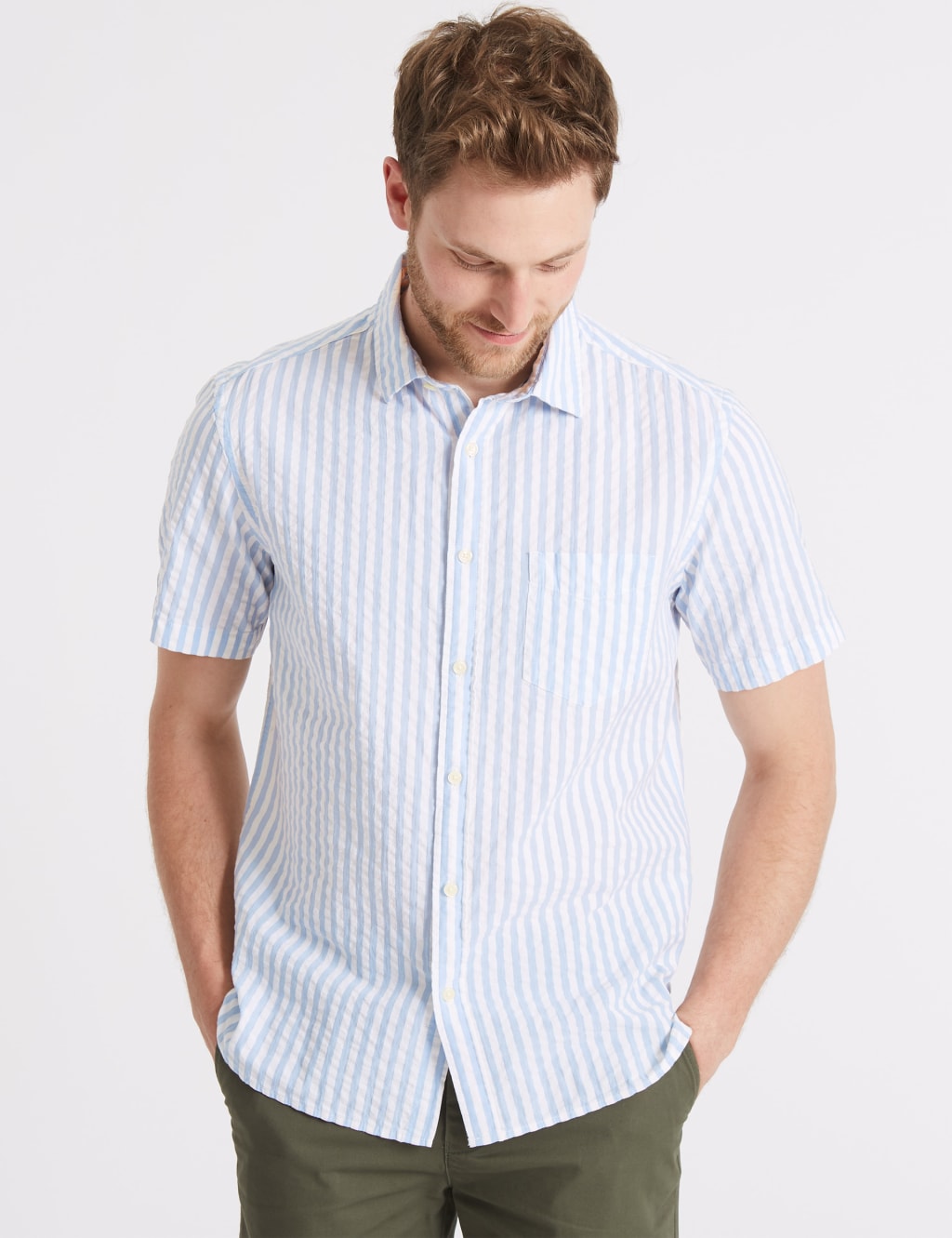 Pure Cotton Striped Shirt with Pocket 1 of 5