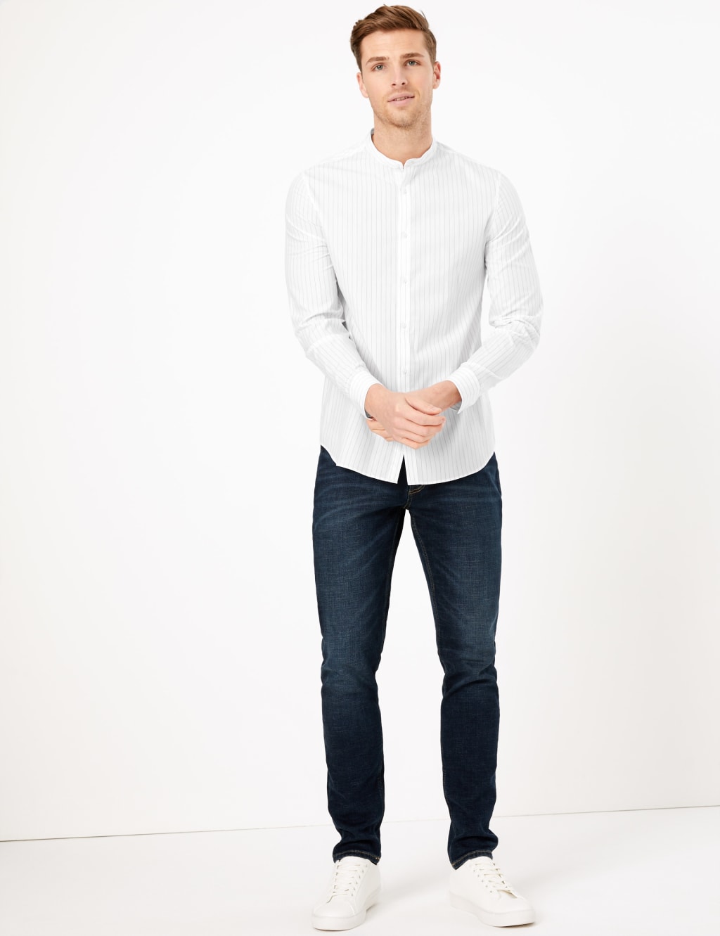 Pure Cotton Striped Grandad Slim Fit Shirt 1 of 5