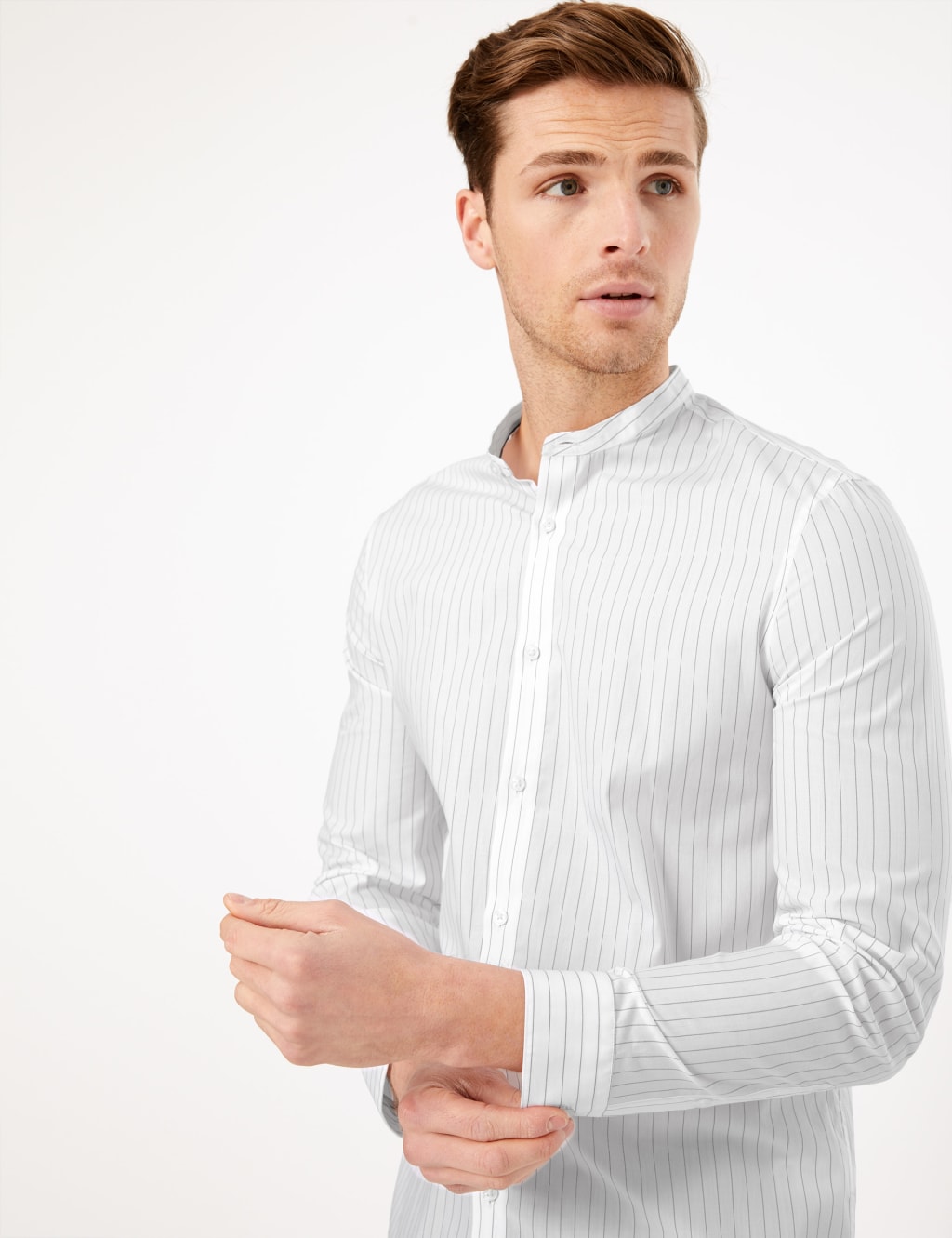 Pure Cotton Striped Grandad Slim Fit Shirt 3 of 5