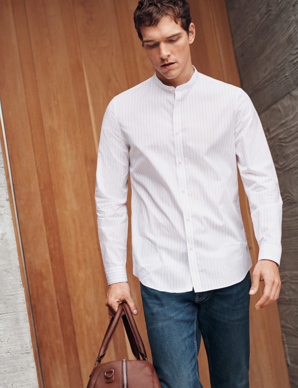 Pure Cotton Striped Grandad Slim Fit Shirt 2 of 5