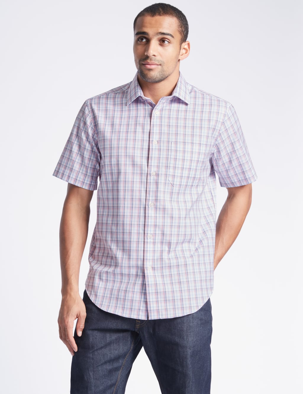 Pure Cotton Checked Shirt with Pocket 1 of 5