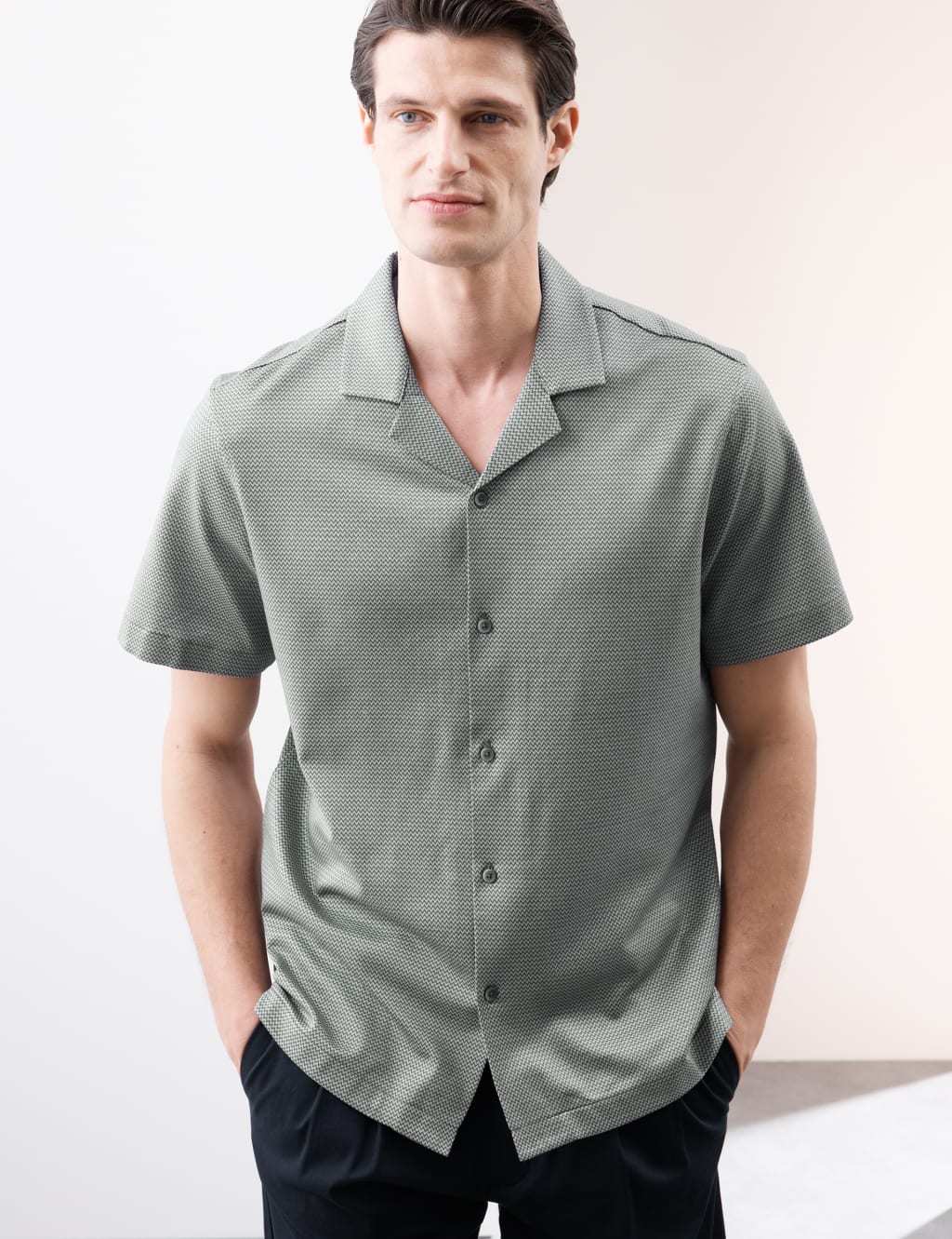 Pure Cotton Textured Cuban Collar Shirt 5 of 7