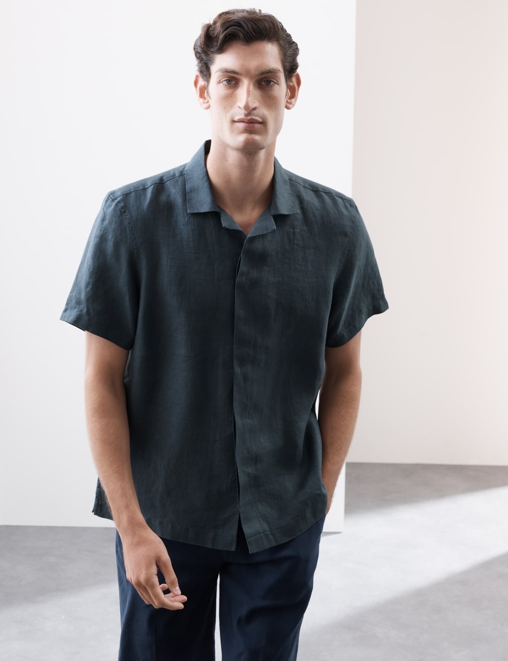 Pure Linen Herringbone Cuban Collar Shirt 4 of 6
