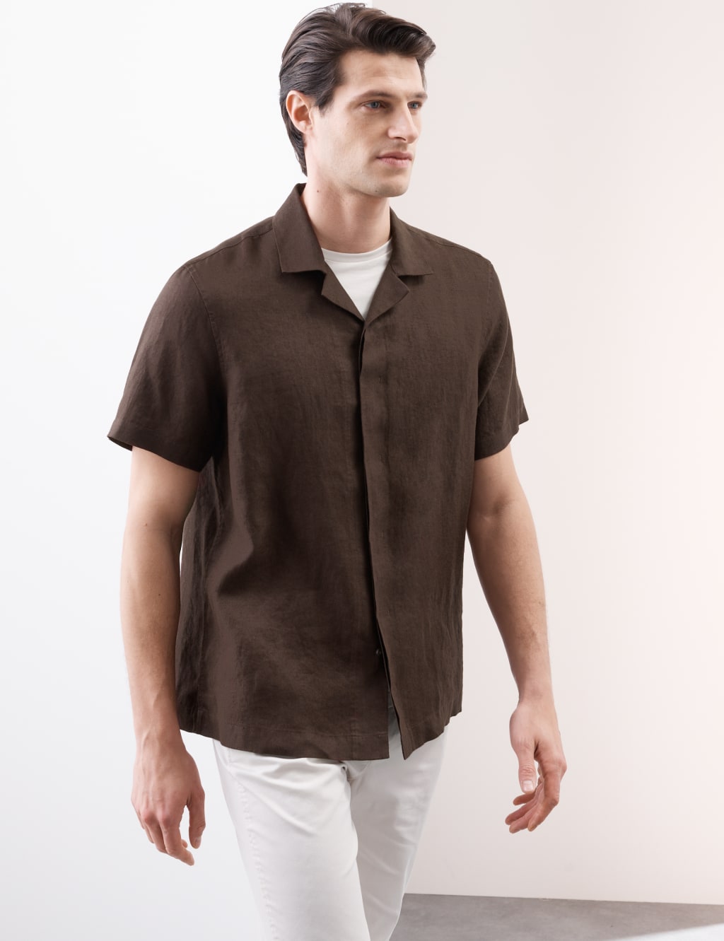 Pure Linen Herringbone Cuban Collar Shirt 4 of 6