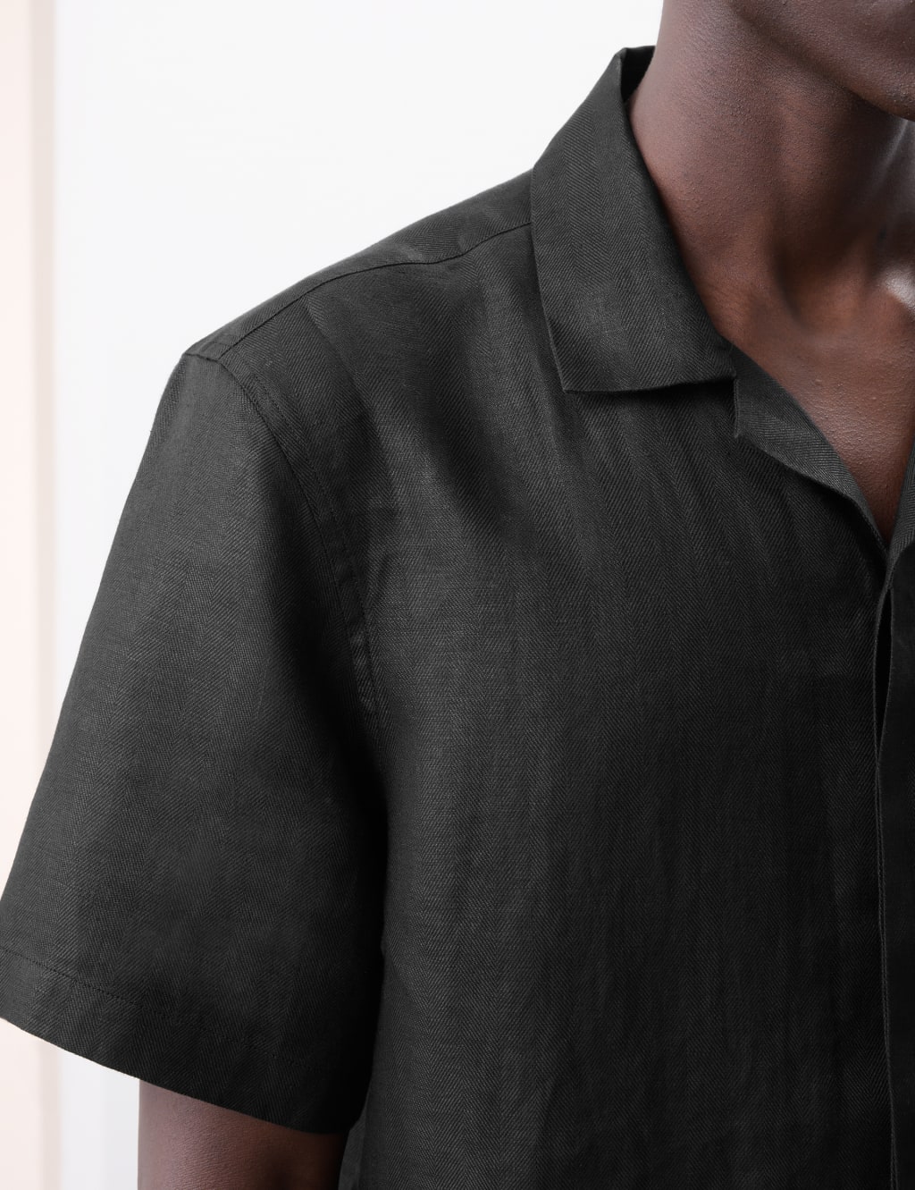 Pure Linen Herringbone Cuban Collar Shirt 5 of 6