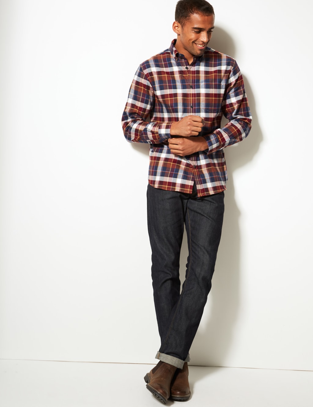 Pure Cotton Checked Shirt with Pocket 1 of 5