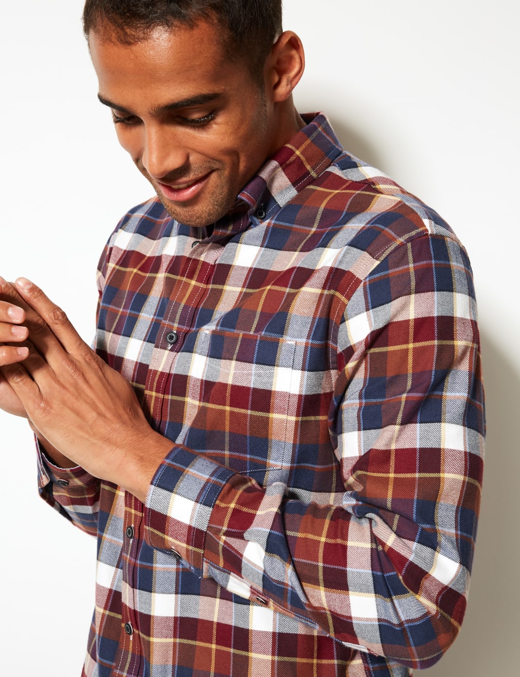 Pure Cotton Checked Shirt with Pocket 3 of 5