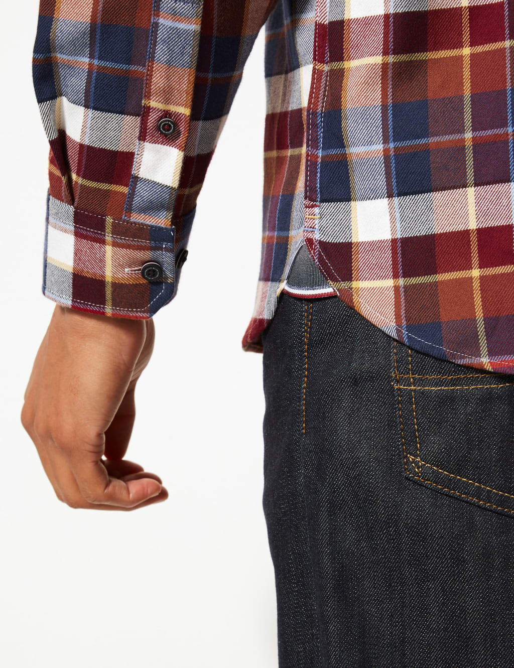 Pure Cotton Checked Shirt with Pocket 5 of 5