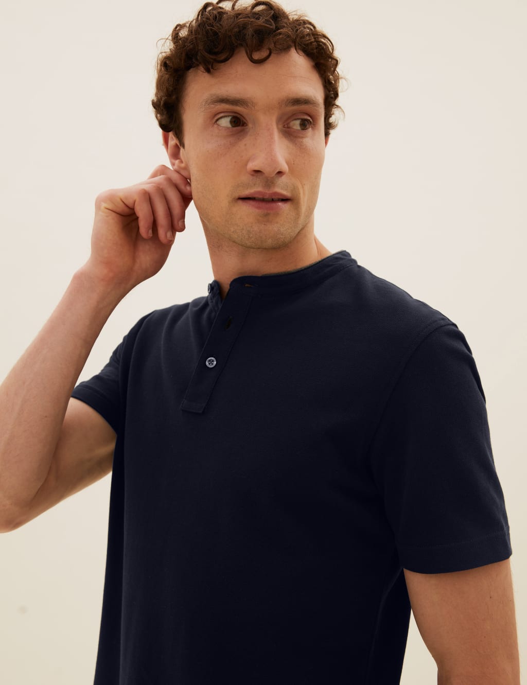 Pure Cotton Grandad Collar Polo Shirt