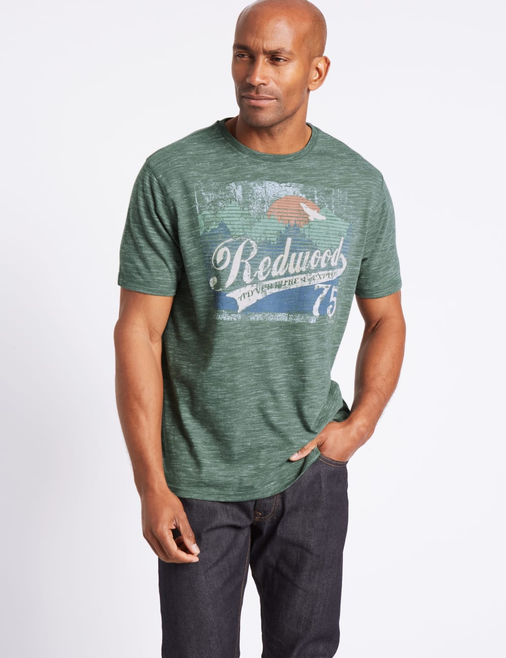 Cotton Blend Printed Crew Neck T Shirt M S Collection M S