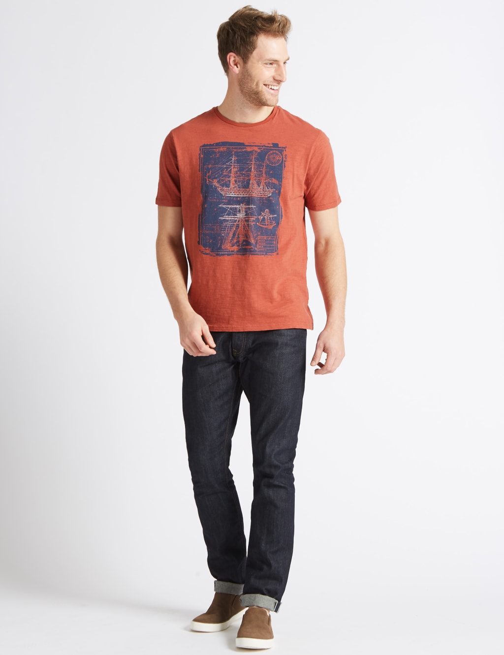 Pure Cotton Boat Design Crew Neck T-Shirt 3 of 4