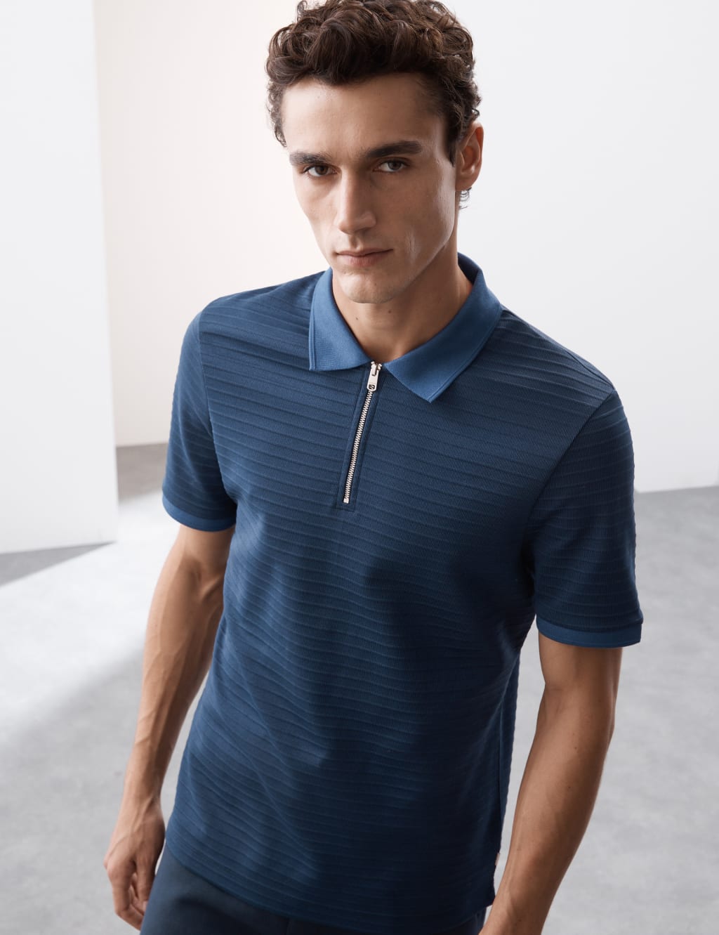 Cotton Blend Textured Polo Shirt