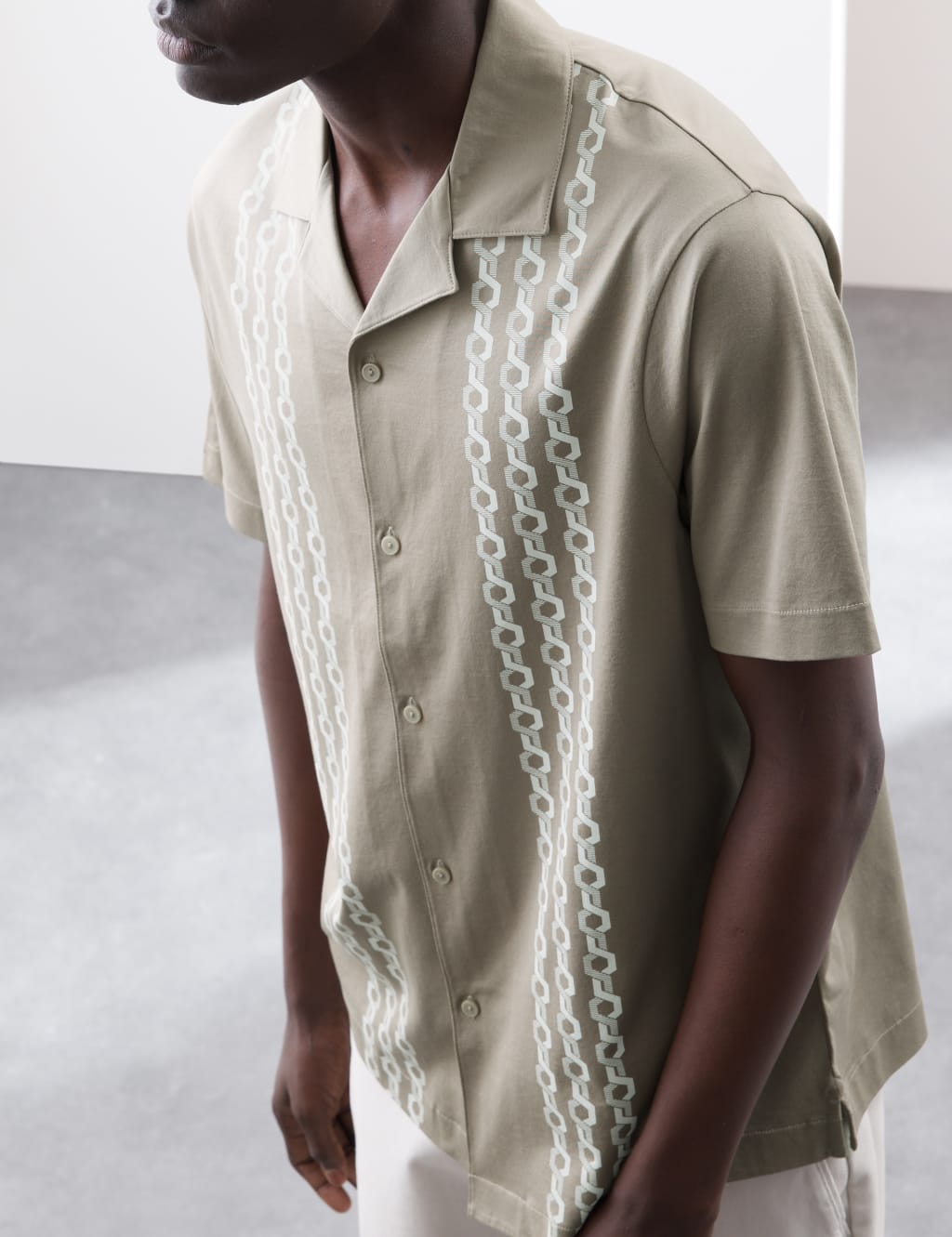 Pure Cotton Chain Print Revere Polo Shirt 5 of 5