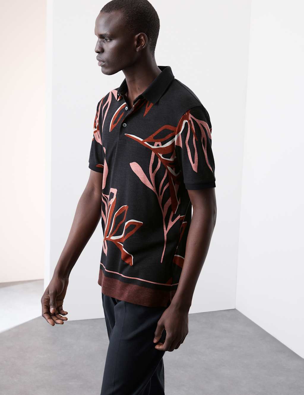 Linen Blend Floral Print Polo Shirt 4 of 7