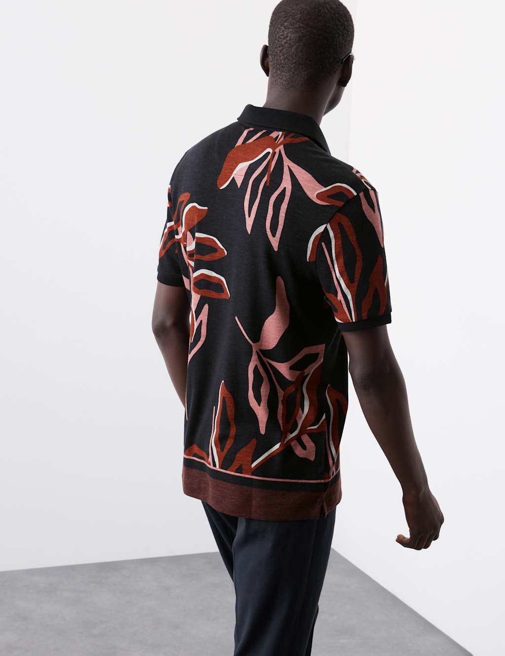 Linen Blend Floral Print Polo Shirt 6 of 7