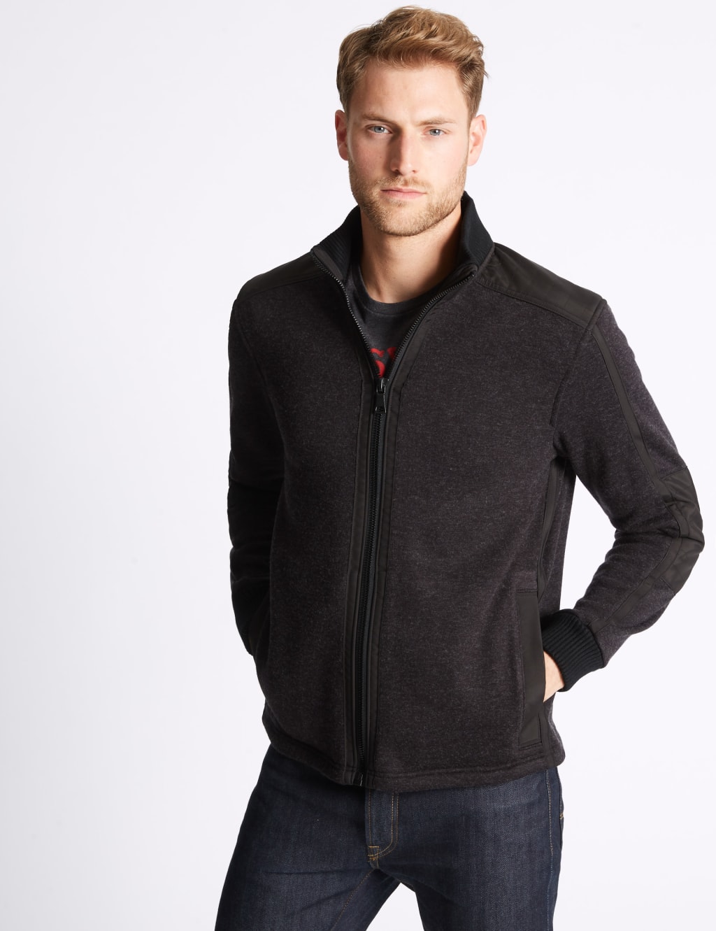 Textured Zipped Through Fleece Jacket 1 of 5
