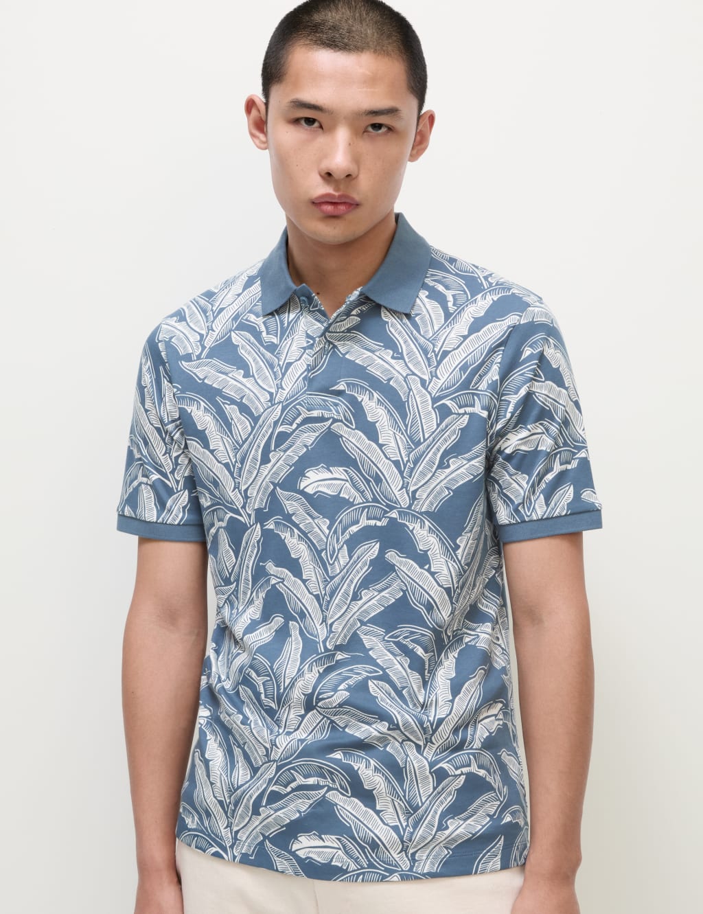 Pure Cotton Banana Leaf Print Polo Shirt 3 of 5