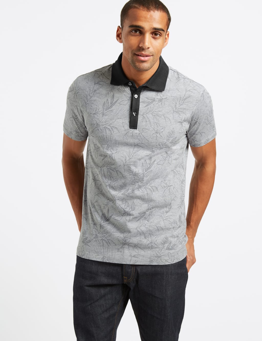 Slim Fit Pure Cotton Floral Print Polo Shirt 1 of 5