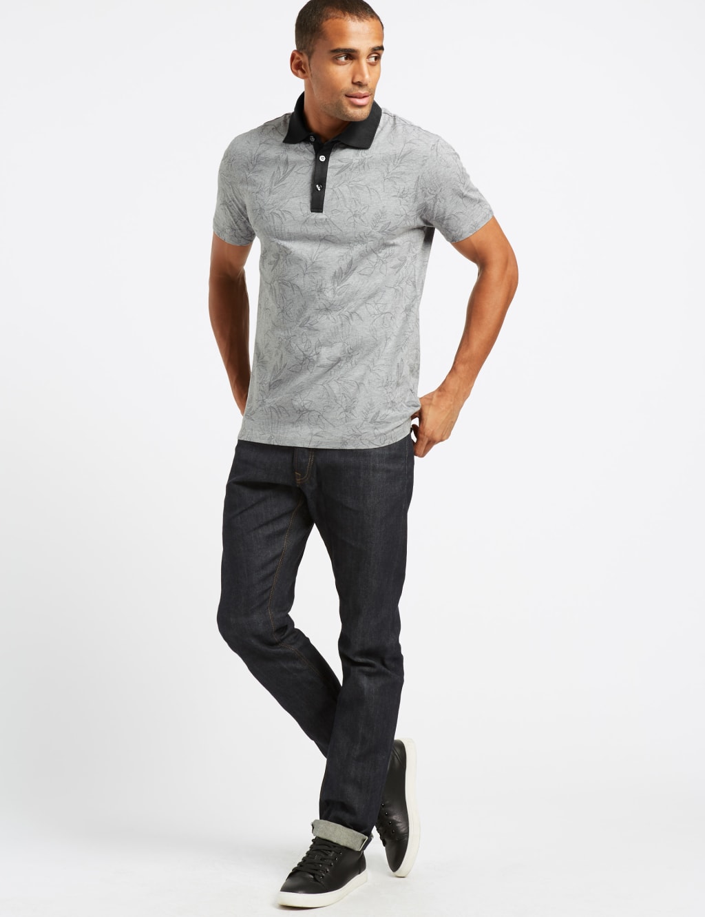 Slim Fit Pure Cotton Floral Print Polo Shirt 3 of 5