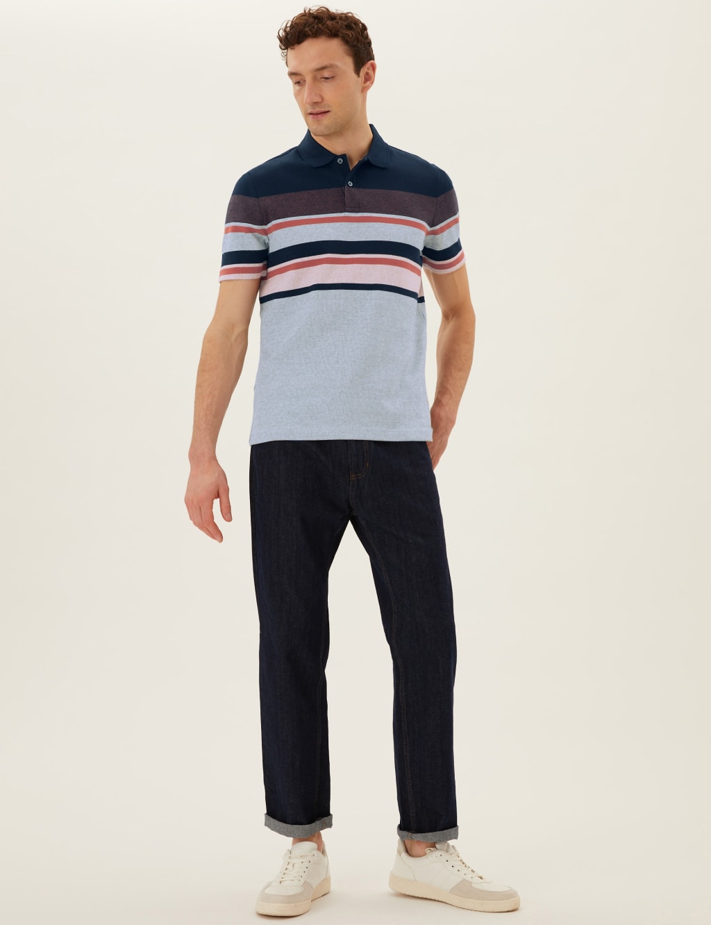 Pure Cotton Double Knit Striped Polo Shirt 1 of 4