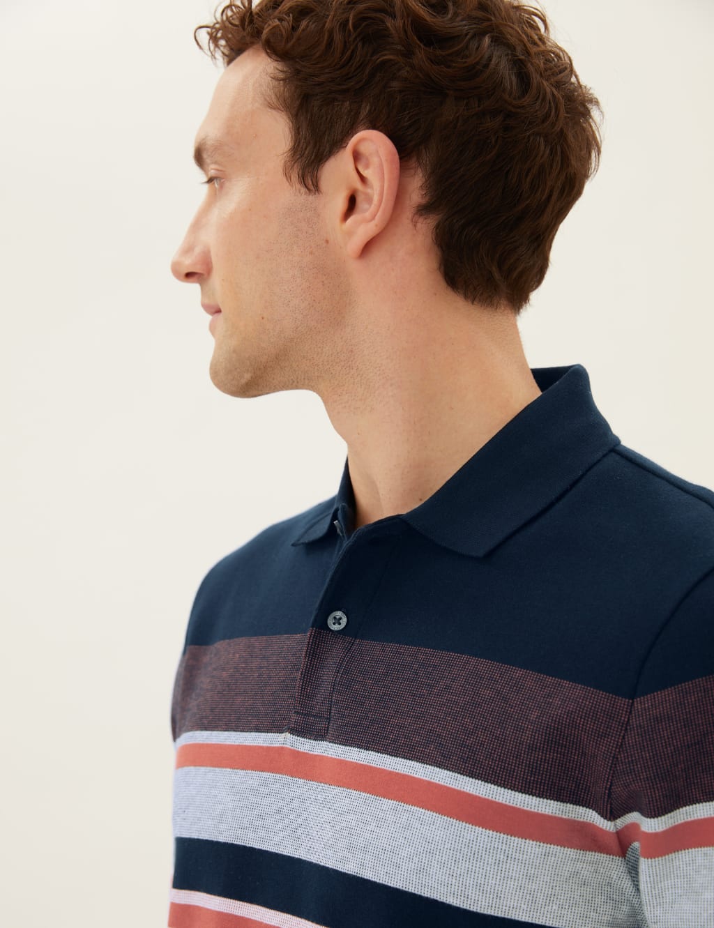 Pure Cotton Double Knit Striped Polo Shirt 3 of 4