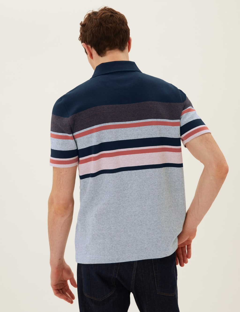 Pure Cotton Double Knit Striped Polo Shirt 4 of 4