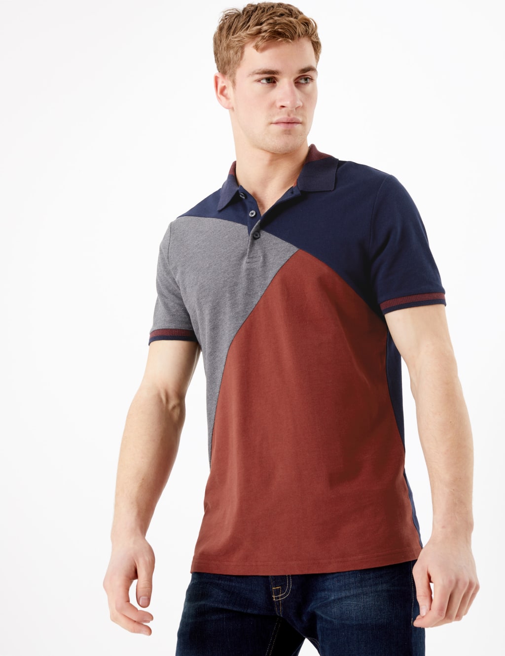 Cotton Colour Block Polo Shirt 1 of 4