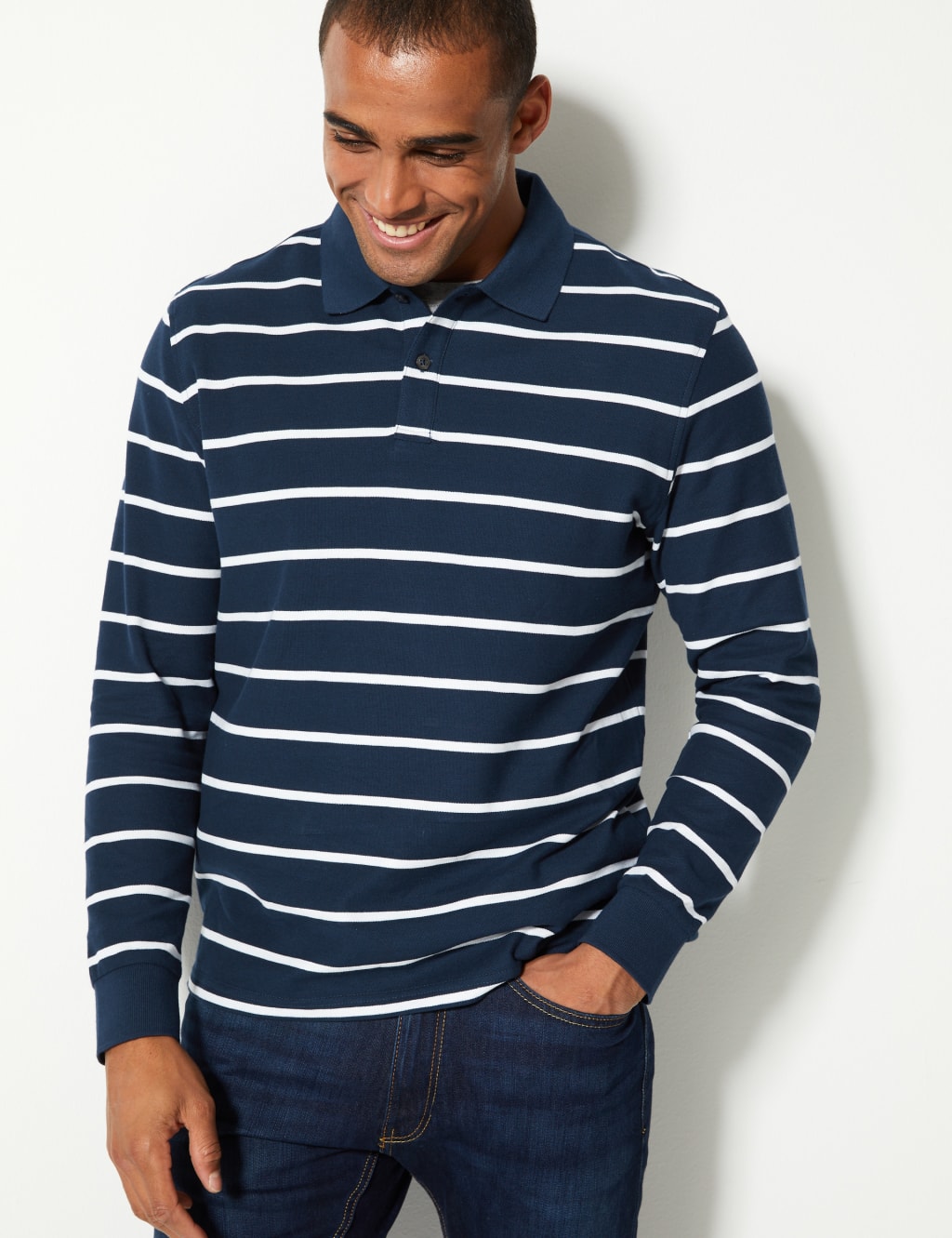 Pure Cotton Striped Polo Shirt M S Collection M S