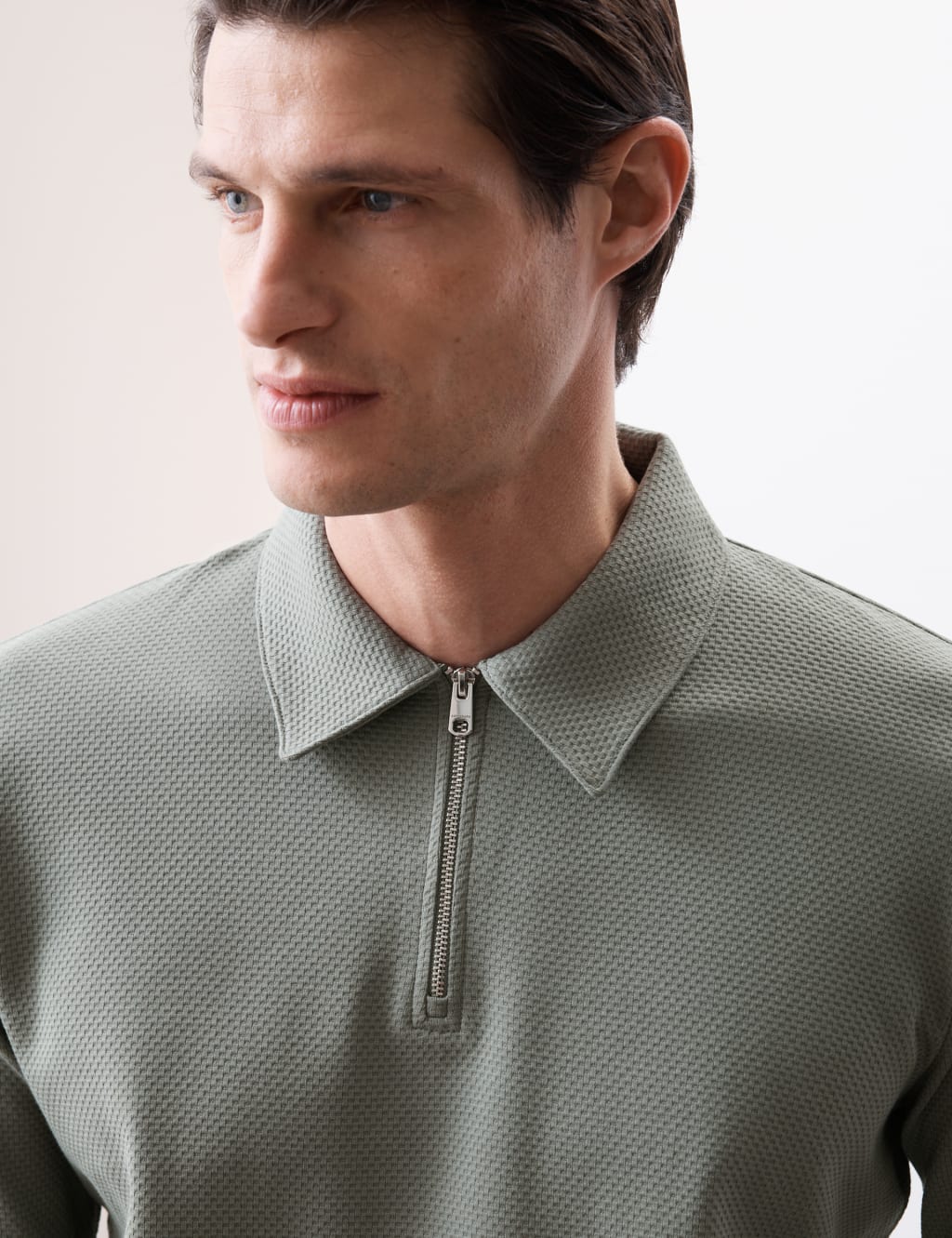 Cotton Rich Waffle Half Zip Long Sleeve Top 1 of 6