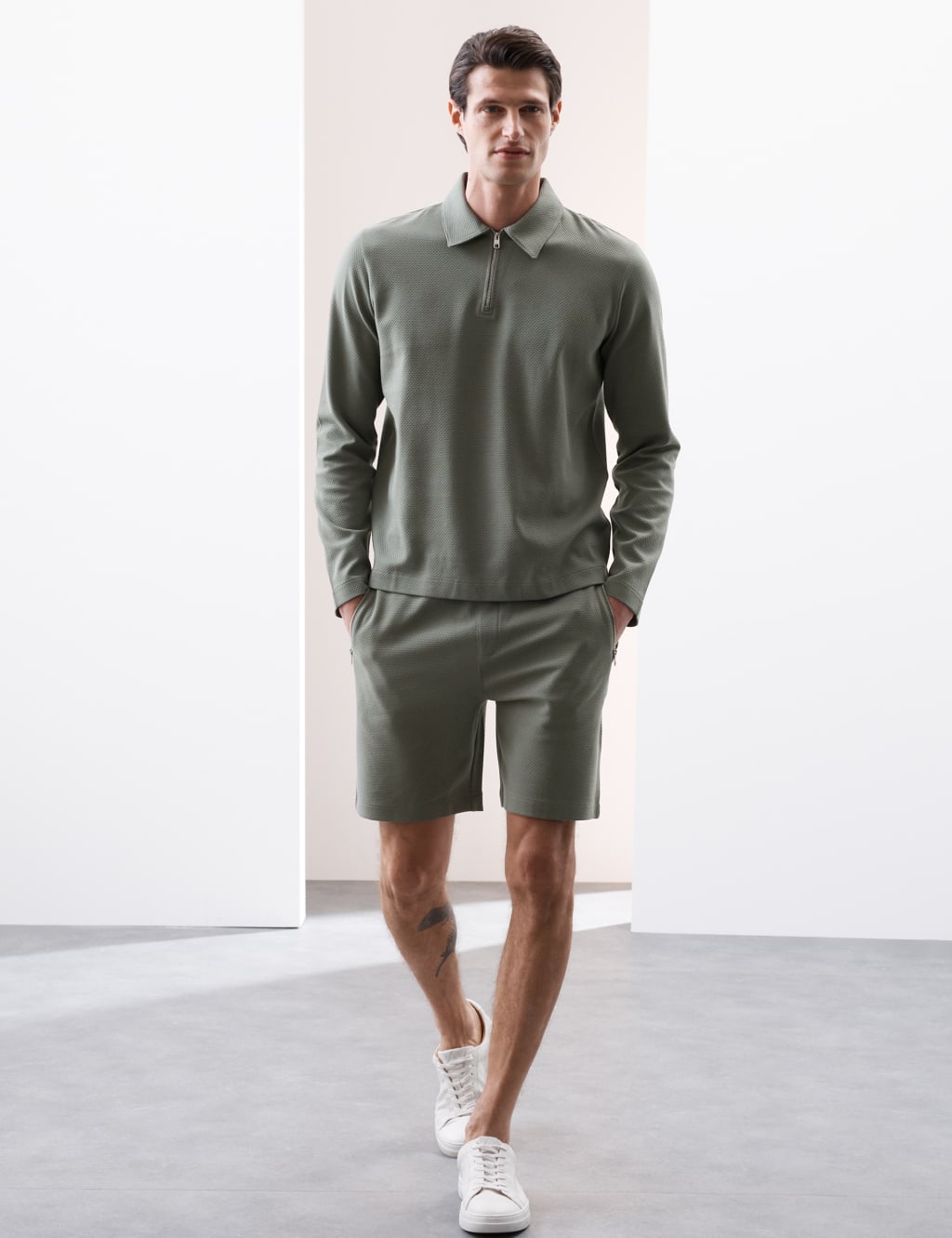 Cotton Rich Waffle Half Zip Long Sleeve Top 3 of 6
