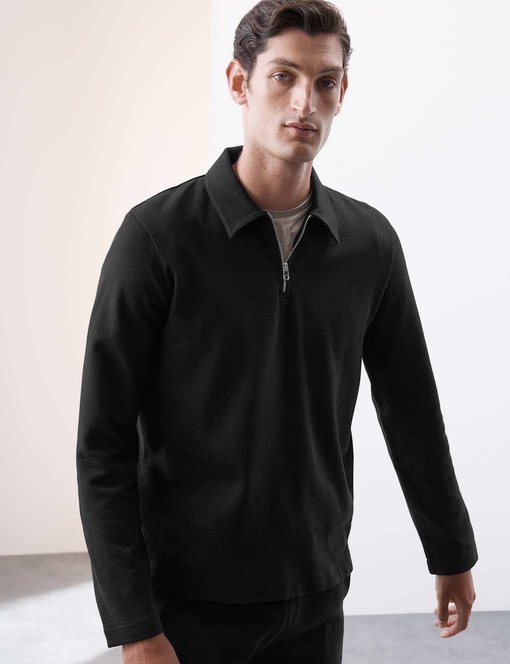 Cotton Rich Waffle Half Zip Long Sleeve Top 6 of 6