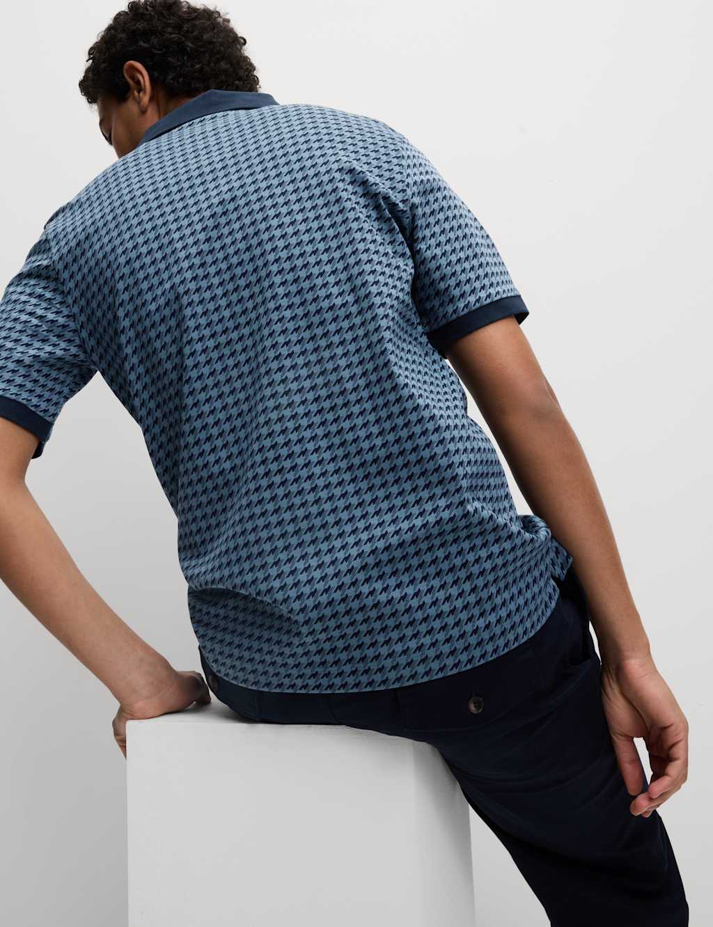 Pure Cotton Houndstooth Print Polo Shirt 5 of 6