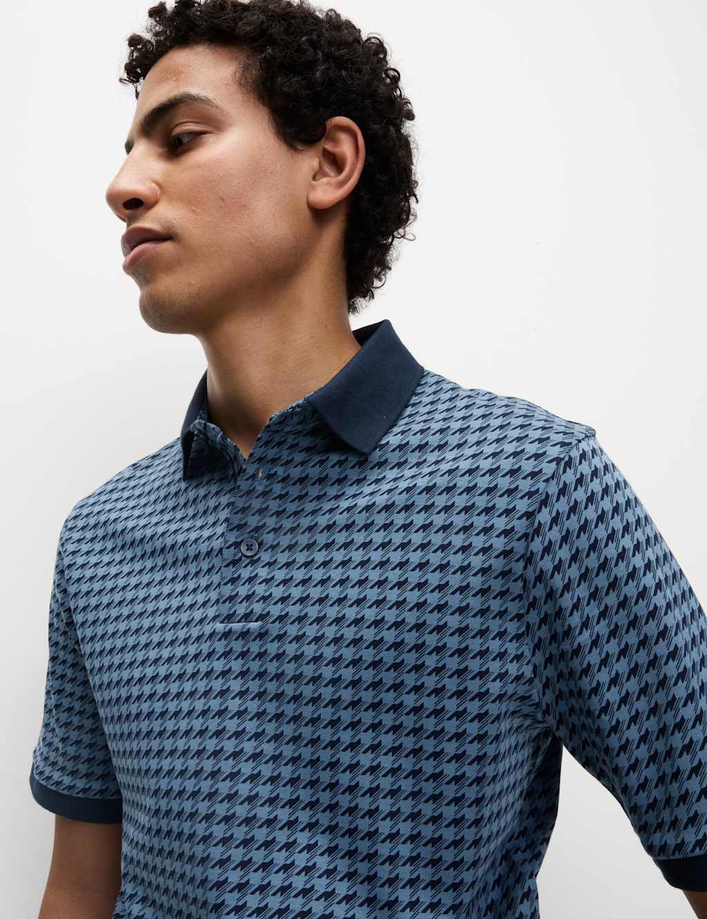 Pure Cotton Houndstooth Print Polo Shirt 6 of 6