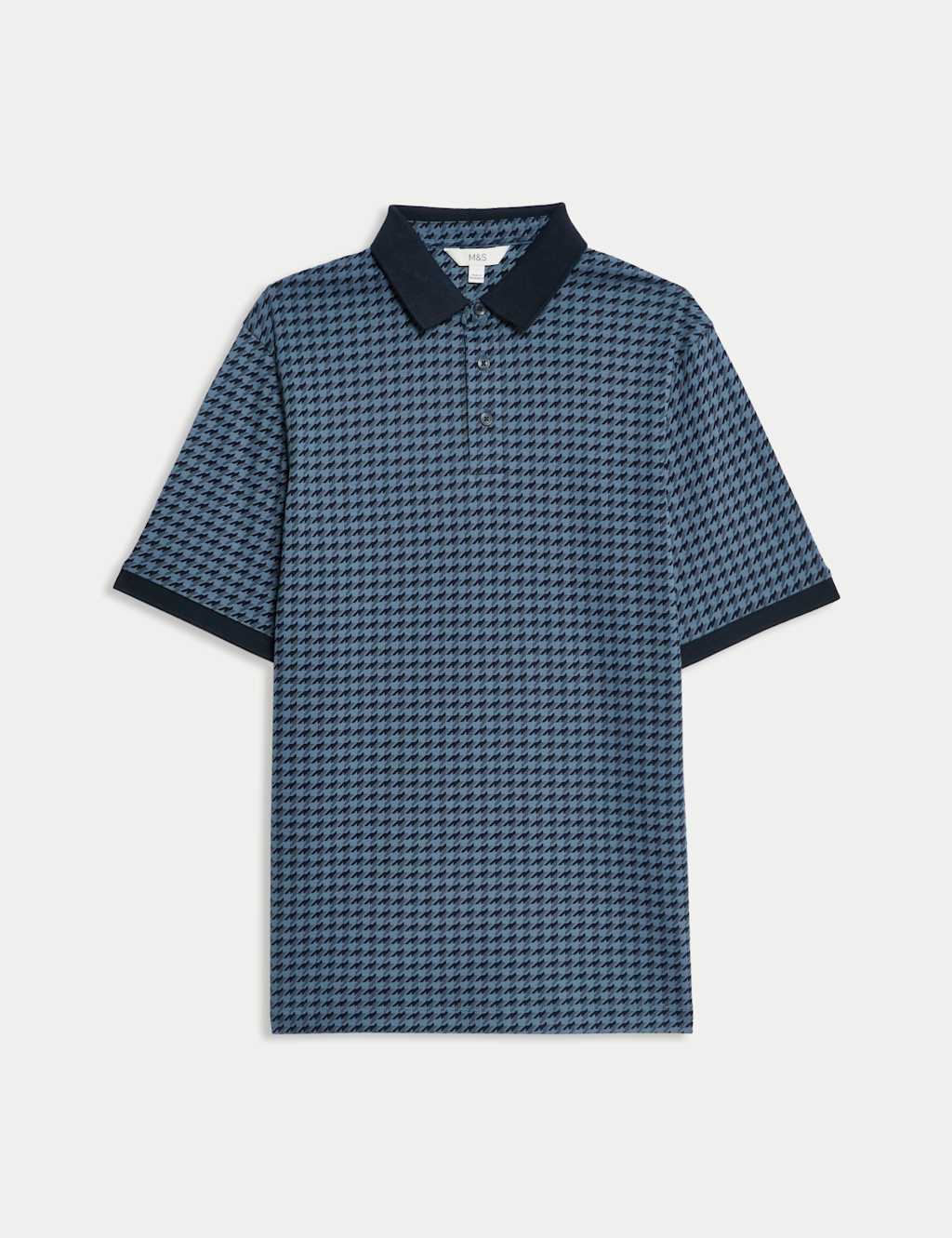 Pure Cotton Houndstooth Print Polo Shirt 2 of 6