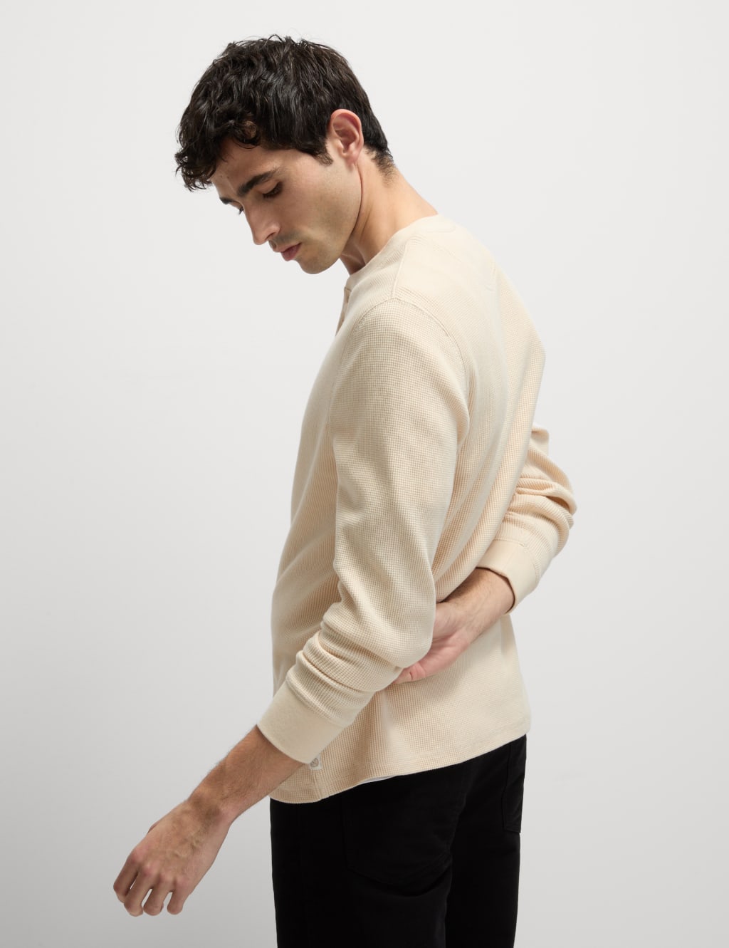 Pure Cotton Henley Waffle Long Sleeve Top M S Collection M S