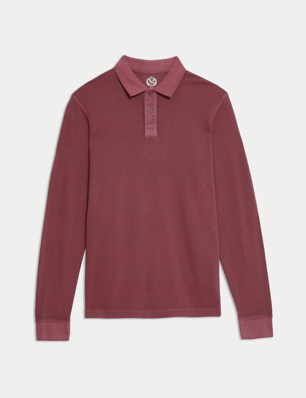 Pure Cotton Textured Long Sleeved Polo Shirt