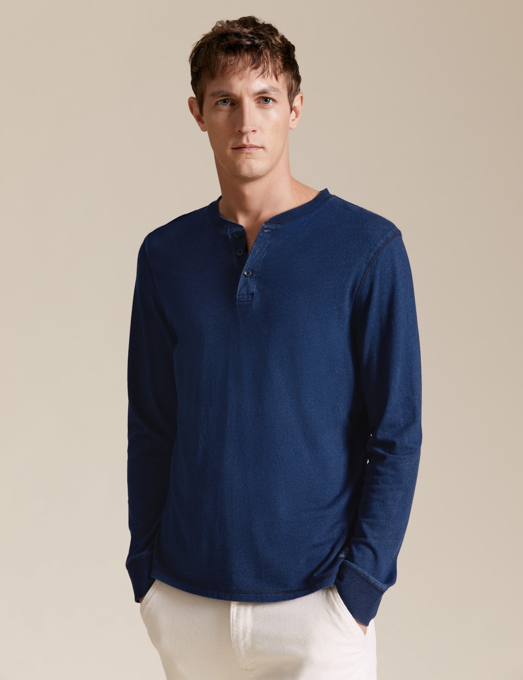 Wetherby Pure Cotton Henley T-Shirt 1 of 8