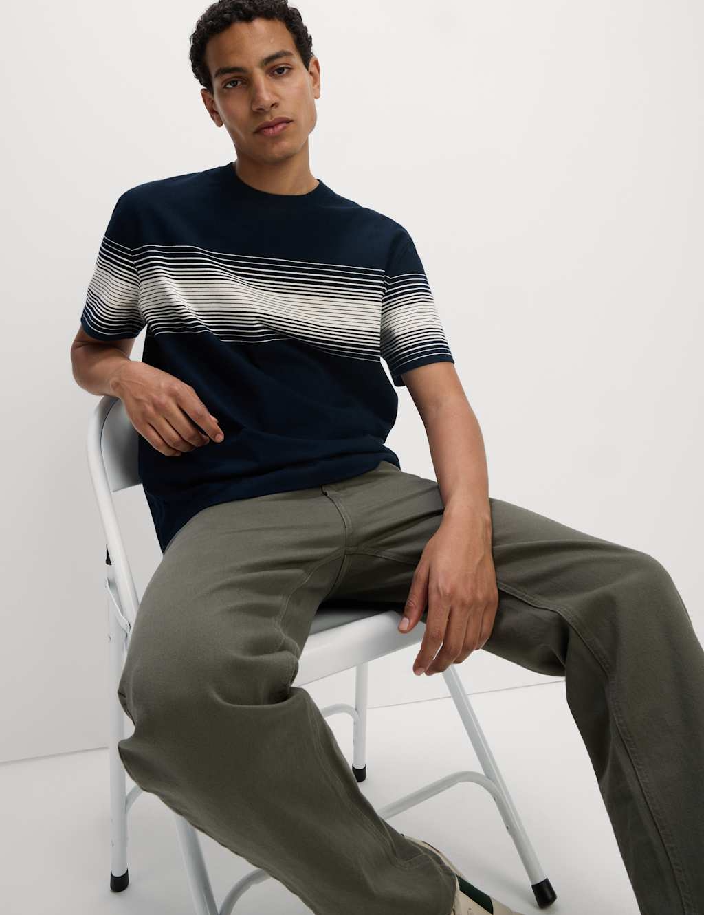 Pure Cotton Chest Stripe Crew Neck T-Shirt 3 of 5