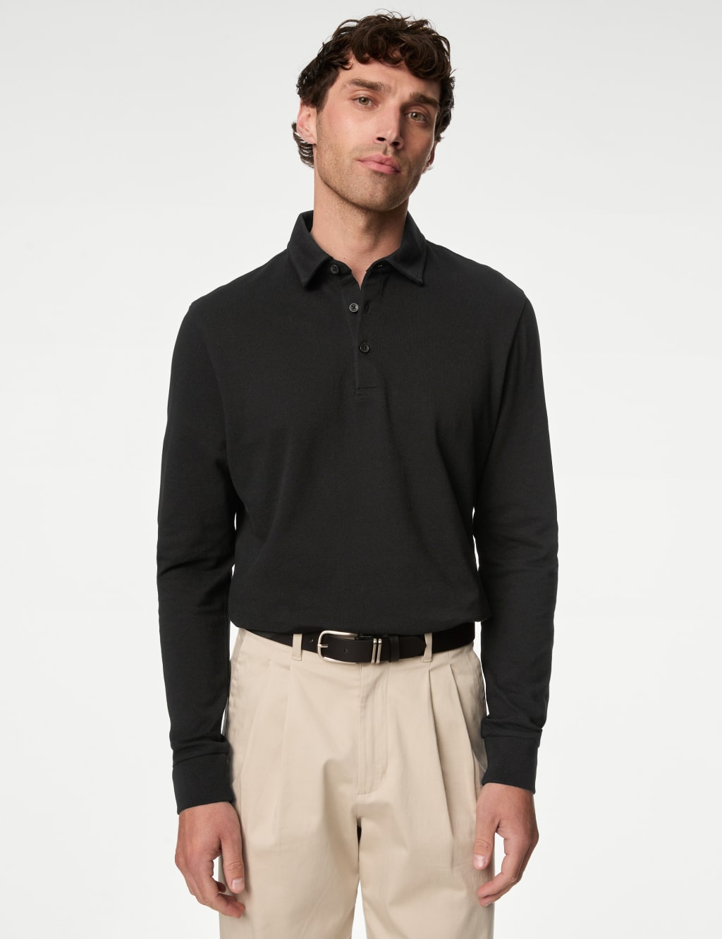 Pure Cotton Long Sleeve Polo Shirt M S Collection M S