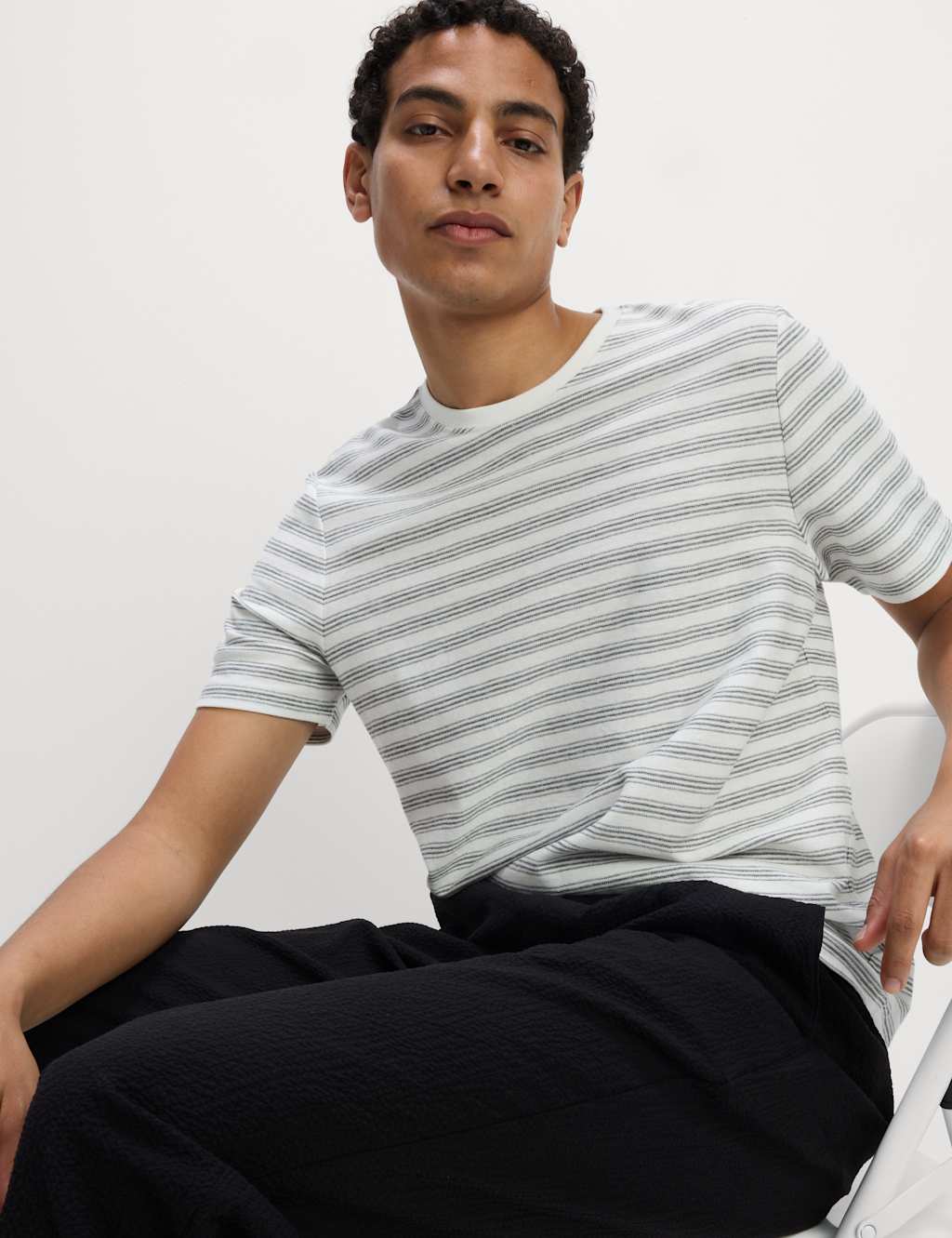 Cotton Linen Blend Striped T-Shirt 1 of 4