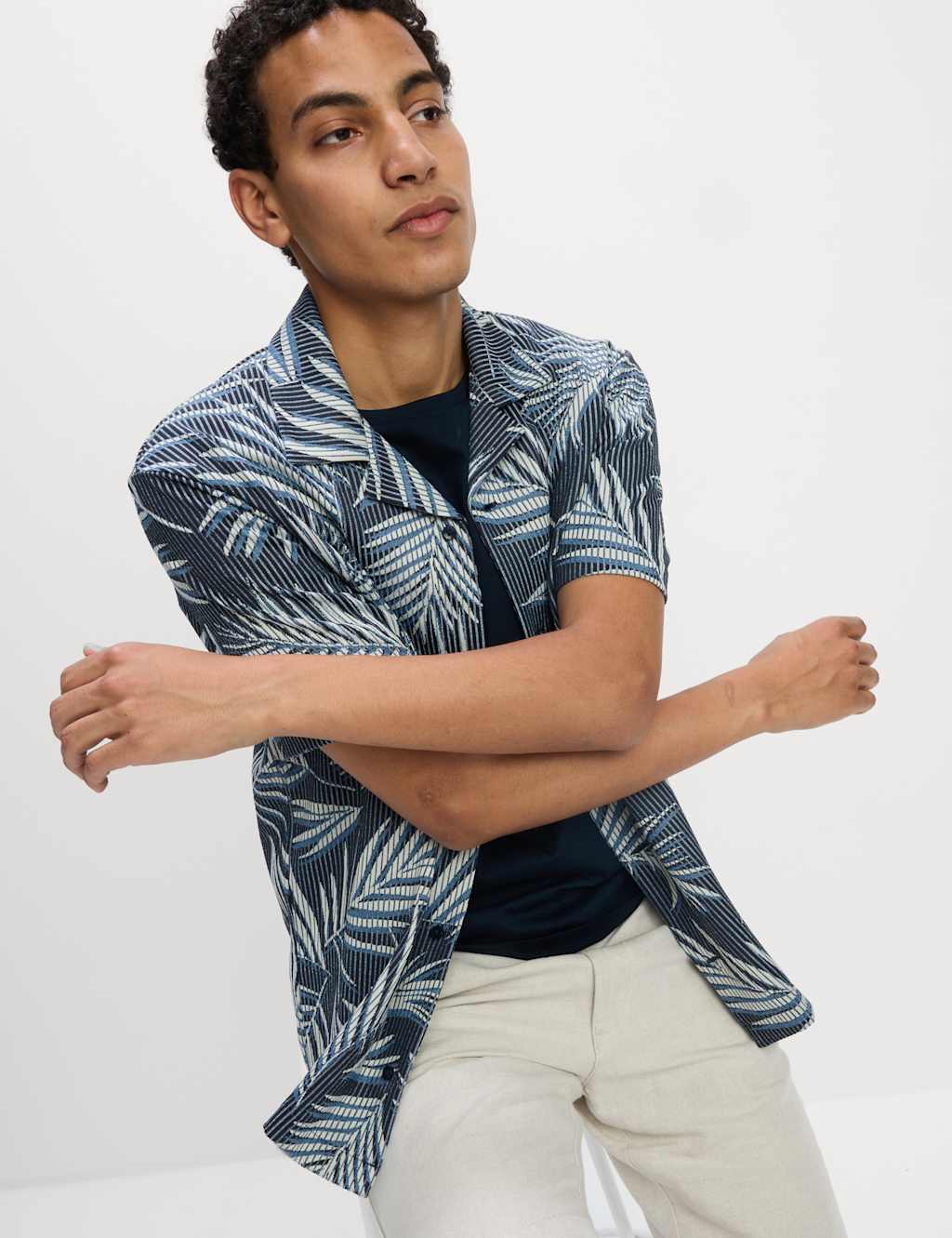 Jacquard Palm Leaf Print Polo Shirt 3 of 6