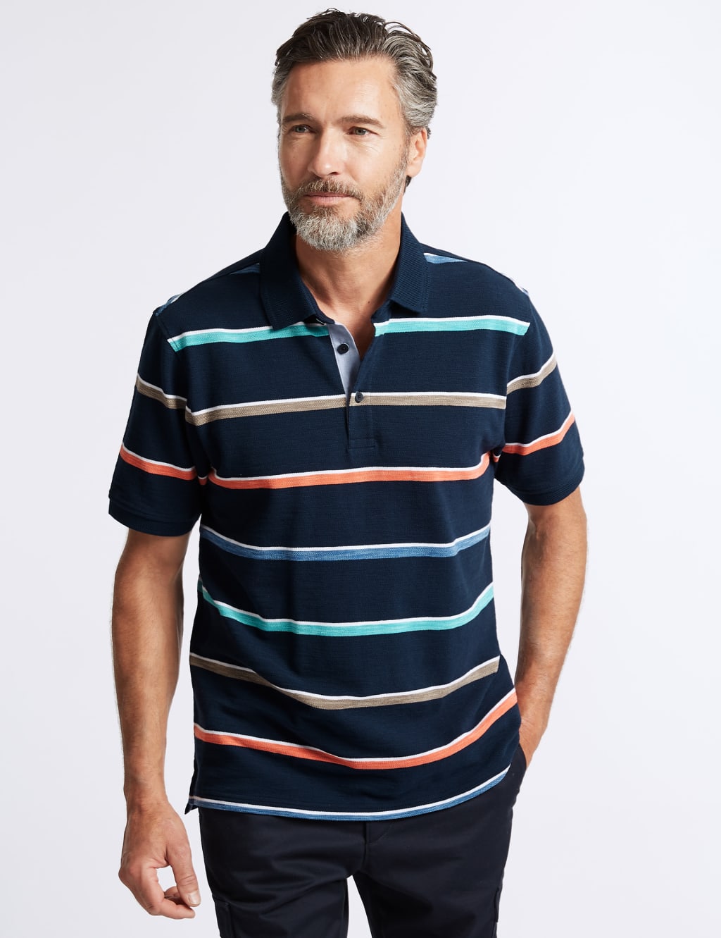 Pure Cotton Striped Polo Shirt 1 of 4