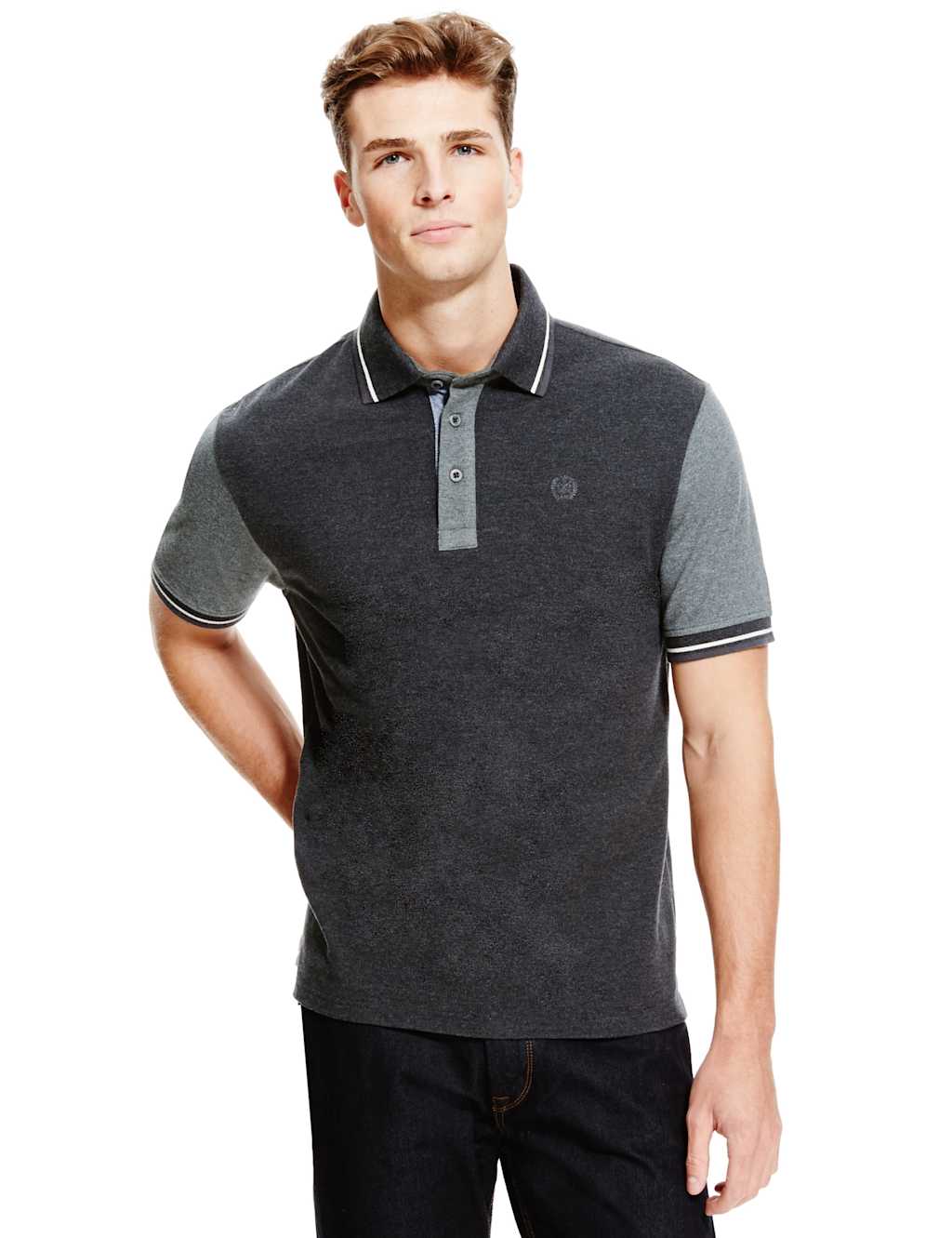 Pure Cotton Colour Block Marl Polo Shirt 1 of 3