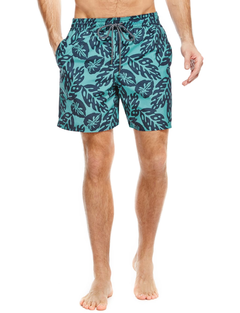 Quick Dry Leaf Print Swim Shorts Blue Harbour M S