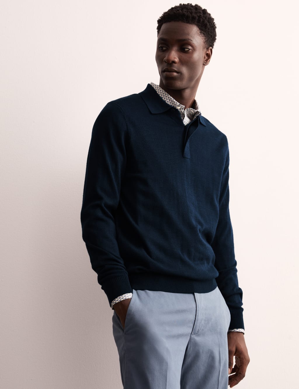 Merino Wool Rich with Silk Knitted Polo Shirt JAEGER M S