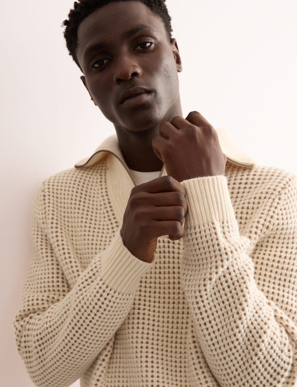 Merino Wool Rich Half Zip Jumper with Cashmere JAEGER M S